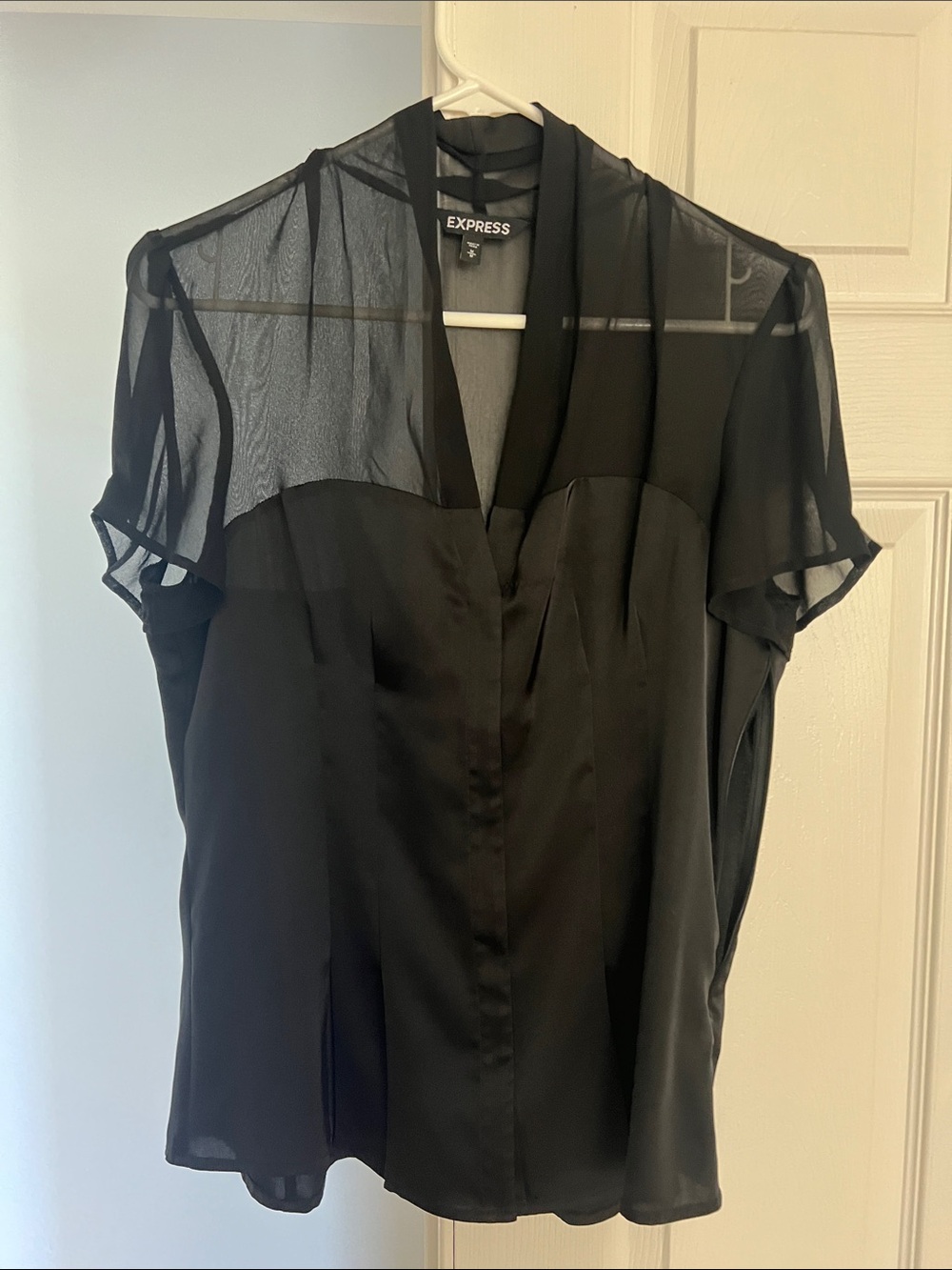 Express Black Sheer Yoke V-Neck Blouse